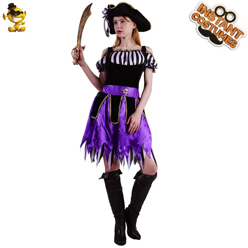 Pirate Cosplay Men Women Halloween Costume Dress Up Clothes Stripy Pants Hat Belt Party Stage Performance Wear 2024 Festival