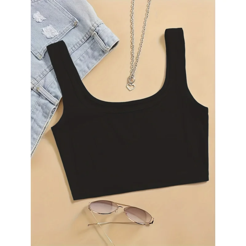 

Women'S Sleeveless Y2K Fitted Top, Solid Color with a Scoop Neck, Casual And, Cropped And with Stretch
