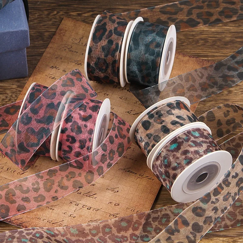 10 Yardas 25MM Impresión de leopardo Gaza de nieve Cinta DIY Materiales hechos a mano Artesanías Envoltura de regalos Accesorios hechos a mano Decoración del hogar