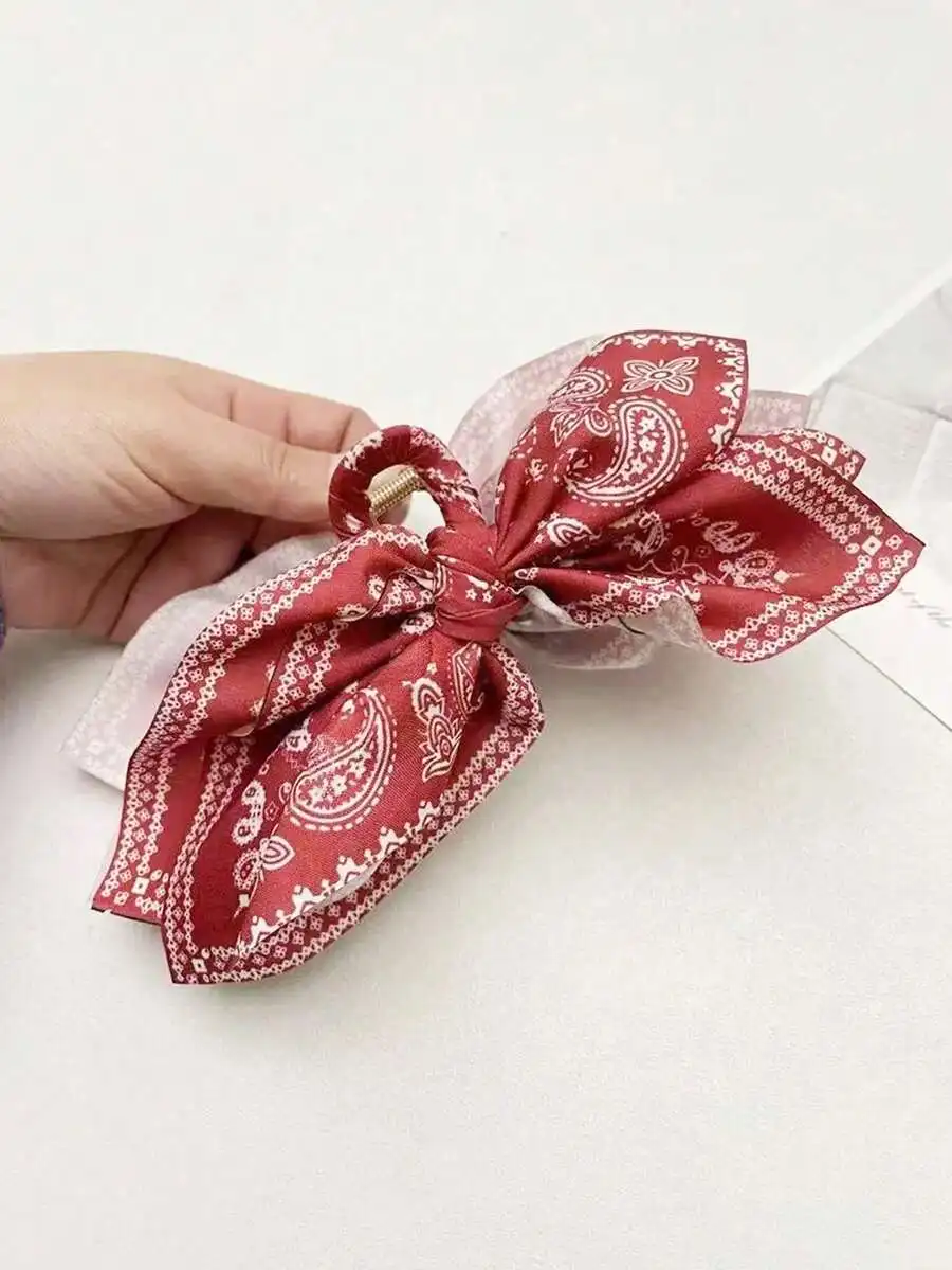 

Red Paisley Bow Hair Clip Bohemian Style Fashion Hair Accessory For Women