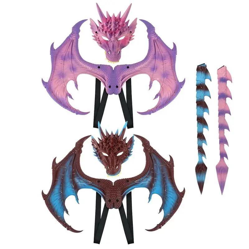 

3pcs Adjustable Dragon Mask Wings Cosplay Costume Prop Kids Kit Fantasy Halloween Props Accessory Children Rubber