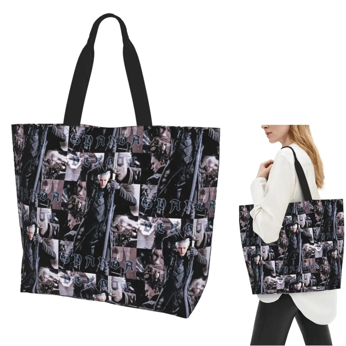 Vergil From The Devil May Cry Seri Shopping Tote Bag Canvas Large Capacity Shoulder Bags Shopper Grocery Handbag for Women