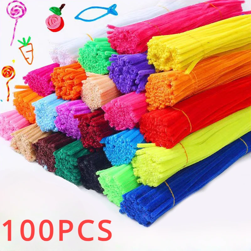 100 pçs chenille hastes brinquedos diy tiras torção barra bigorna fio artesanato tubo criativo hobby crianças vara de pelúcia chenille varas novo