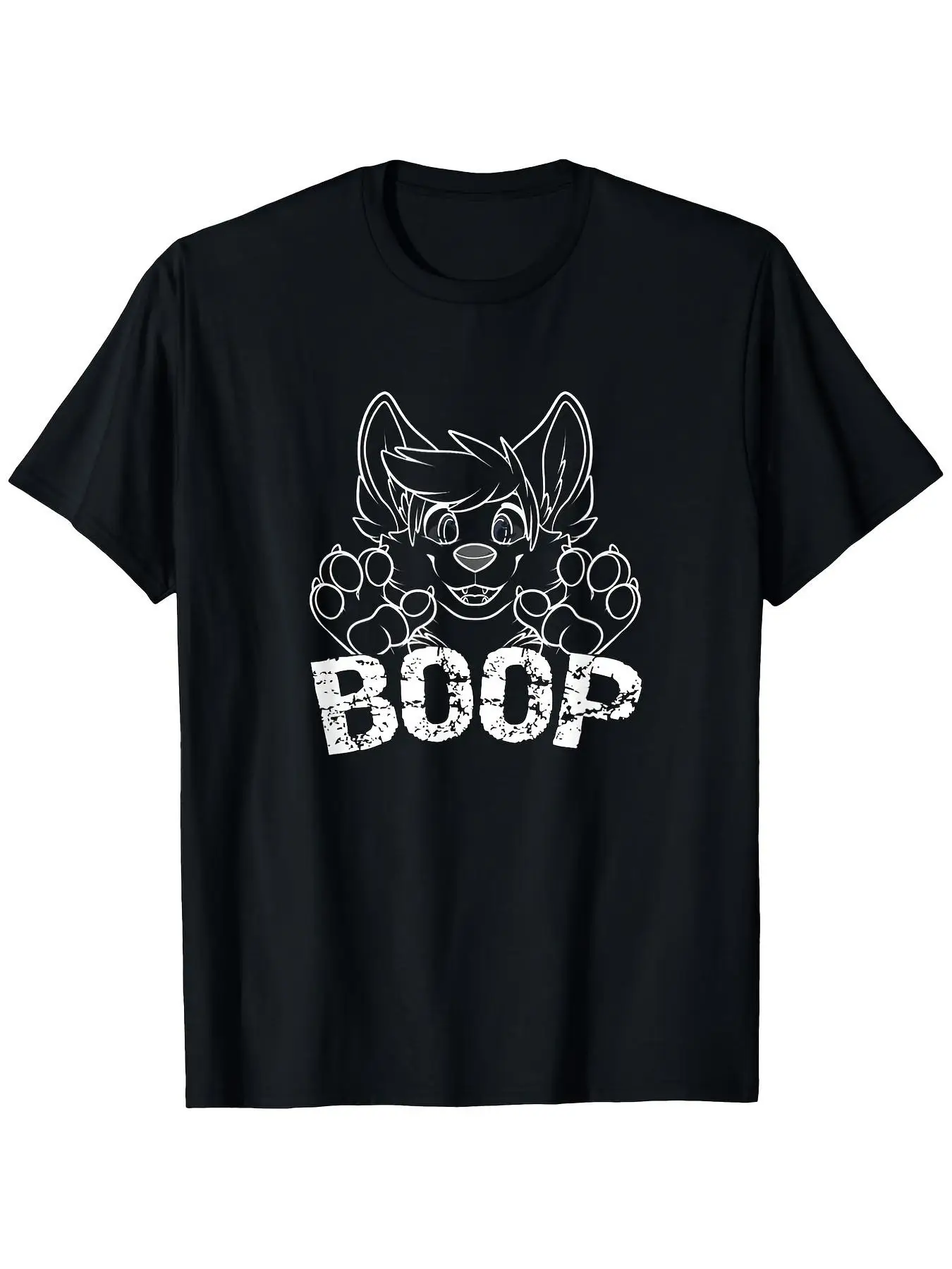 Fursuit BOOP Cute Dog Furry fandom meme T-shirt 100% single-sided print black short-sleeve T-shirt Christmas New Year gift for men women family friends S-XXXL fabric weight 180G
