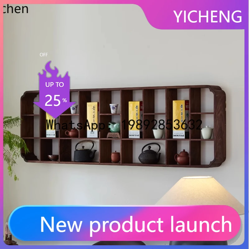 

X1 black walnut solid wood tea set storage rack wall hanging Jianzhan Bogu rack