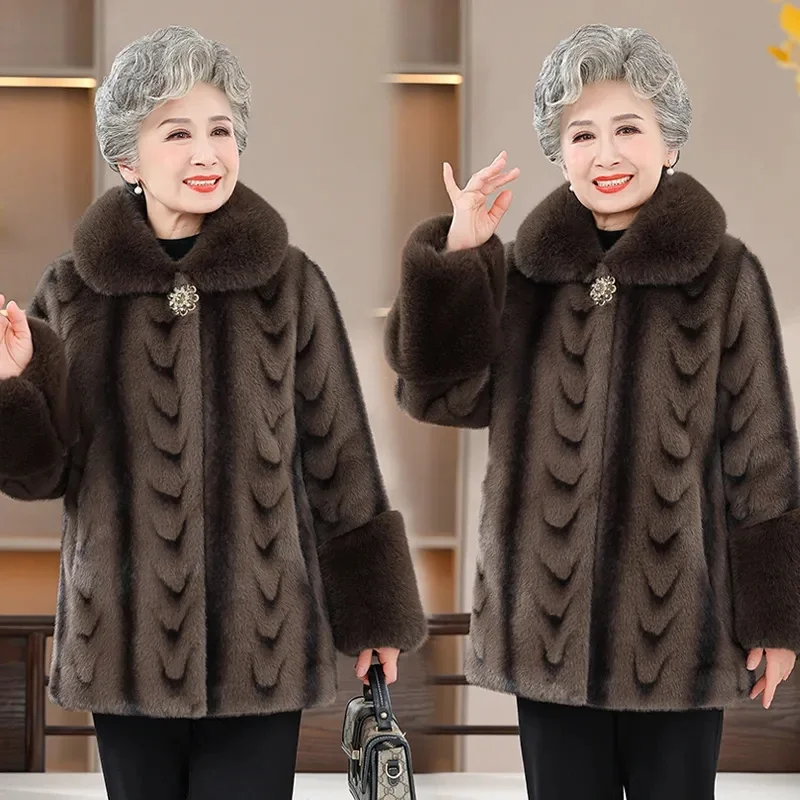 Women Mink Jacket 2026 Winter New Middle-Aged Elderly Mothers Fur Coat Short Thick Outwear Plus Size 6XL Mink Fur Jackets Ladies