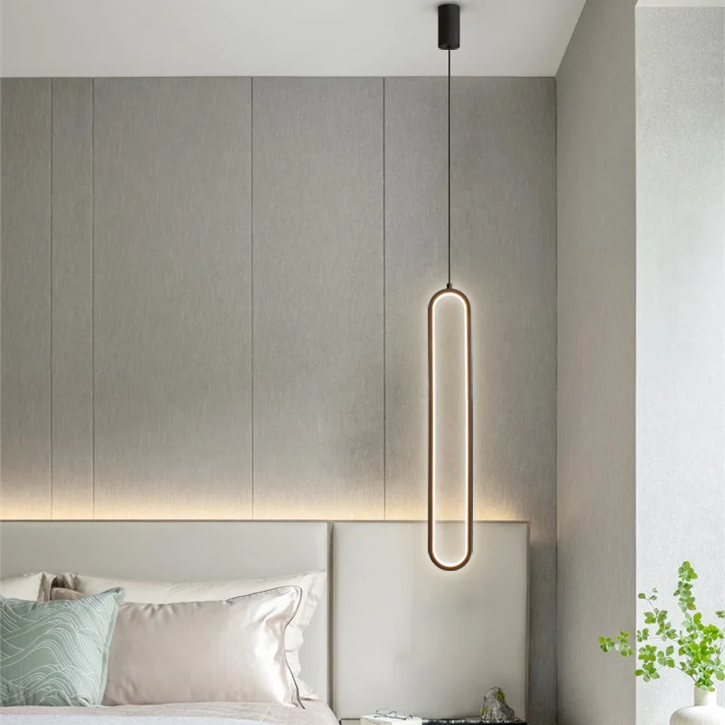 Imagem -06 - Minimalista Long Strip Led Pendant Lights para o Quarto Luzes de Cabeceira Home Decor Pendurado Luminárias Indoor Iron Lamp