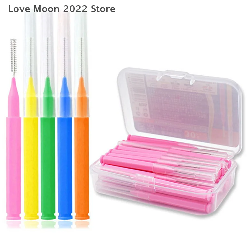 30pcs/lot I-type Push Pull Interdental Brush 0.6-1.5Mm Cleaning Between Teeth Oral Care Orthodontic I Shape Tooth Floss