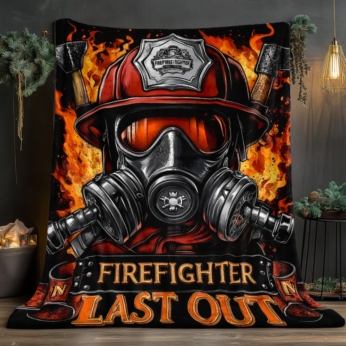 Firefighter last out helmet gas mask blanket firefighter gift brave hero tribute blanket indoor outdoor blanket
