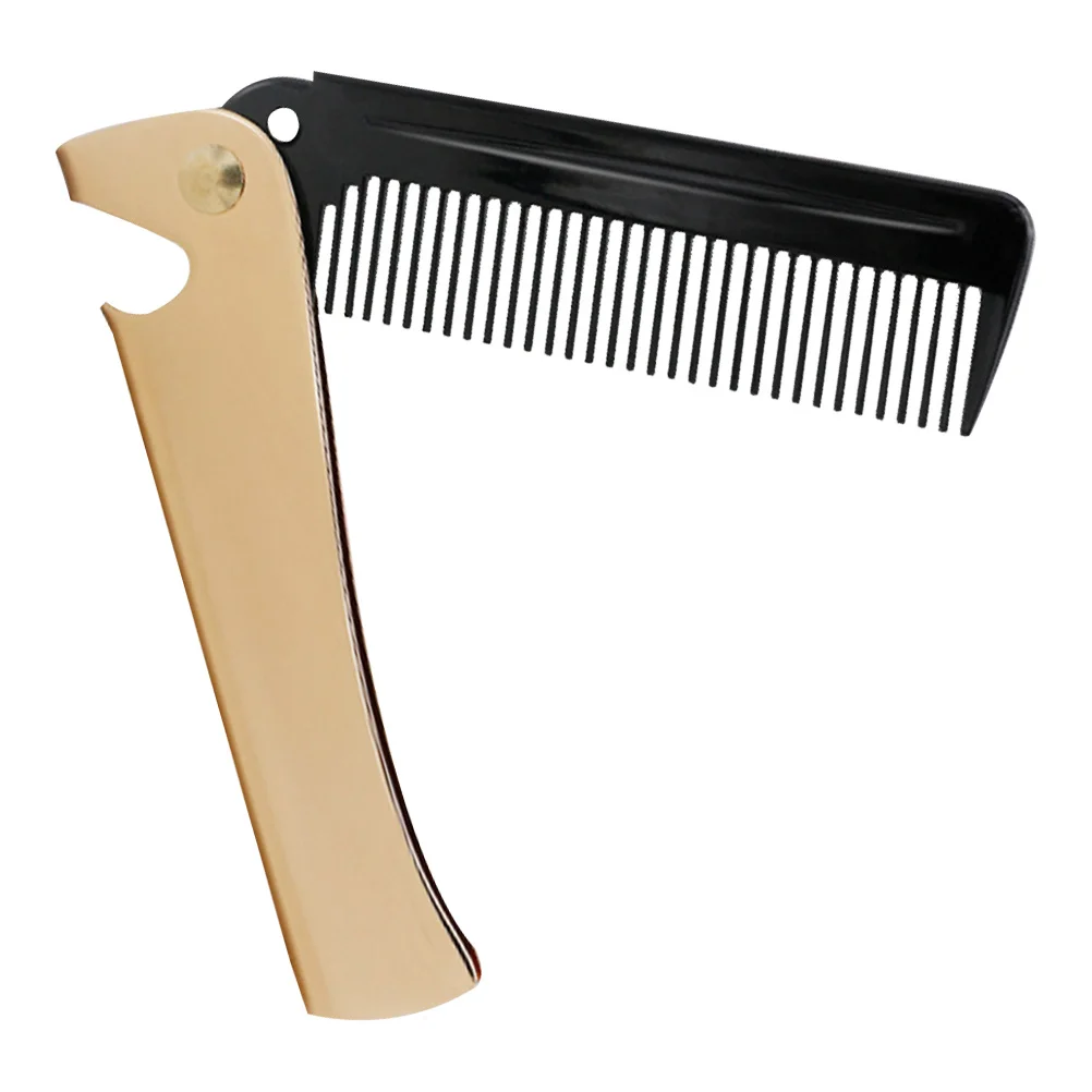 

Golden Stainless Steel Foldable Hair Comb Portable Small Size Anti-Static Massage Comb for Men Beard Hairdressing Accessories