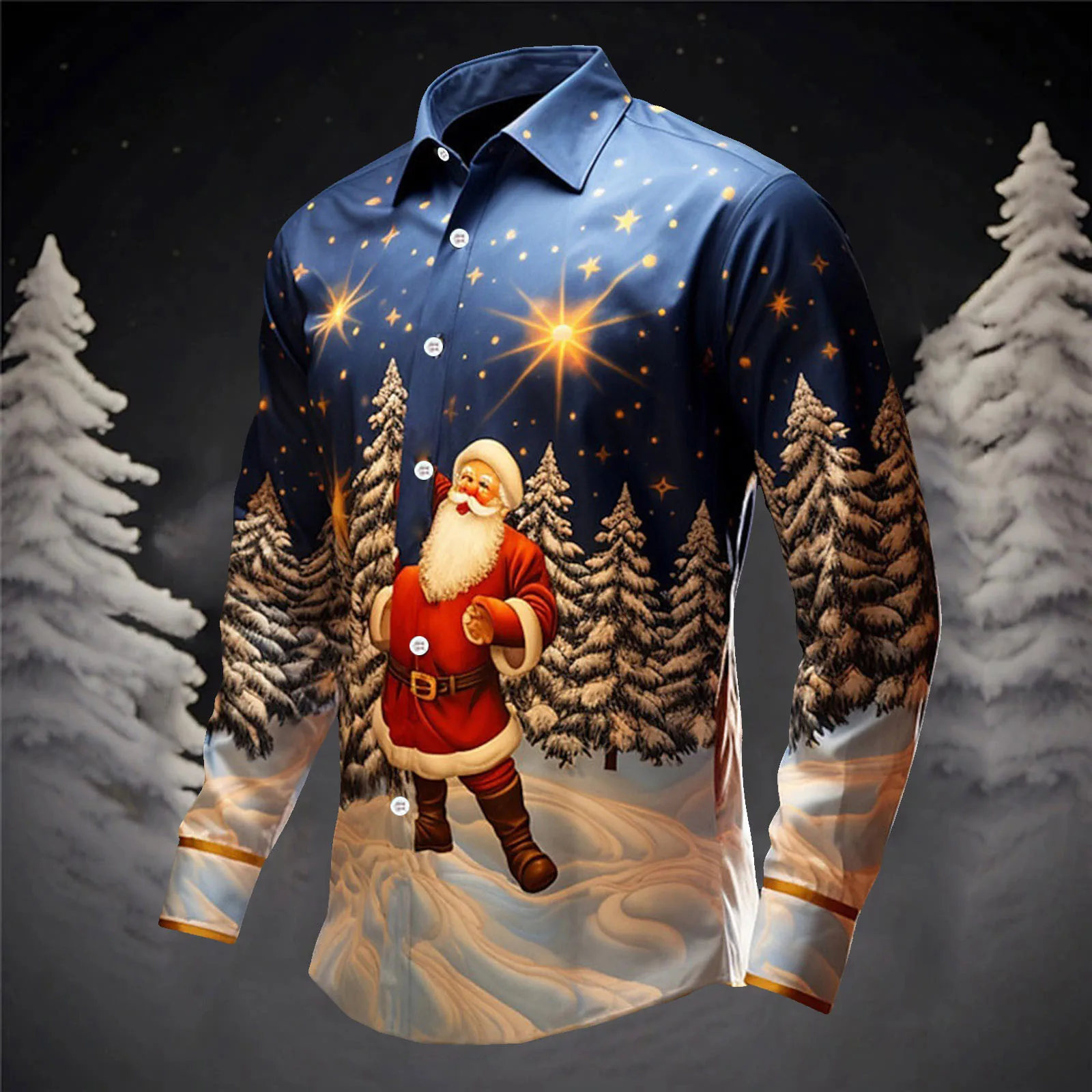 Heren shirt met lange mouwen 3D-print Kerst Sneeuwvlok Kerstman Patroon Shirt Tops Feestkleding Heren Revers Plus Size Tops