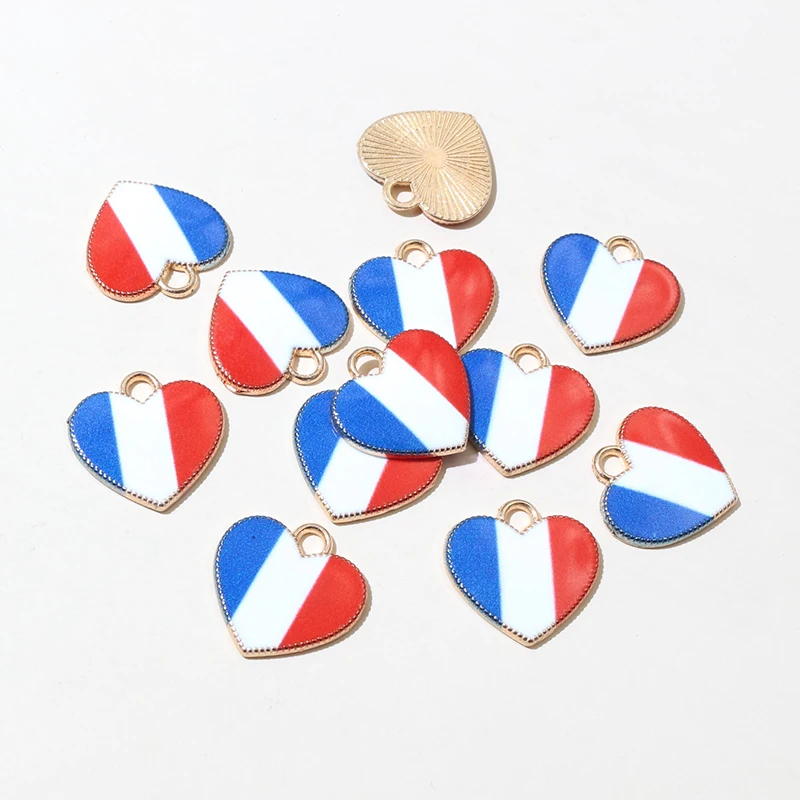 20pcs 15x16mm Enamel National Flags of Countries Heart Charms Pendant DIY Jewelry Making Accessories for Necklace Earrings view 5