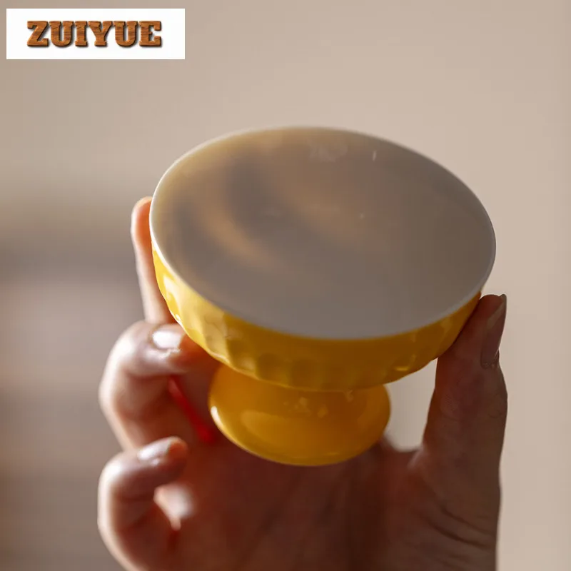 2 قطعة/الوحدة أوراق الخريف الأصفر عالية القدم فنجان الشاي العتيقة وعاء الشاي القدح الشاي تذوق التأمل كوب Chazhan ماستر أكواب الشاي العناصر 80 مللي #5