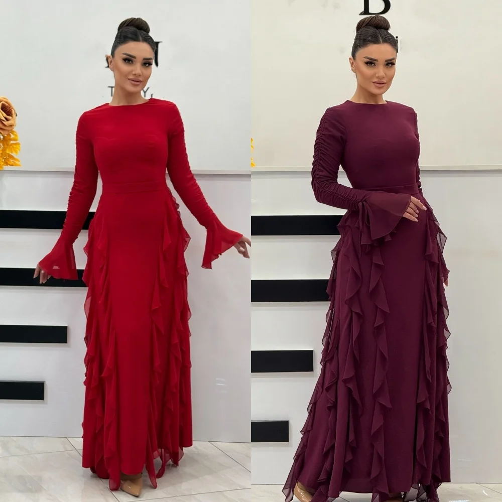 

Customized Sizes Available Modern Style Chiffon Pleat Ruched Draped Straight Scoop Neck Midi Dresses Bespoke Occasion Dresses