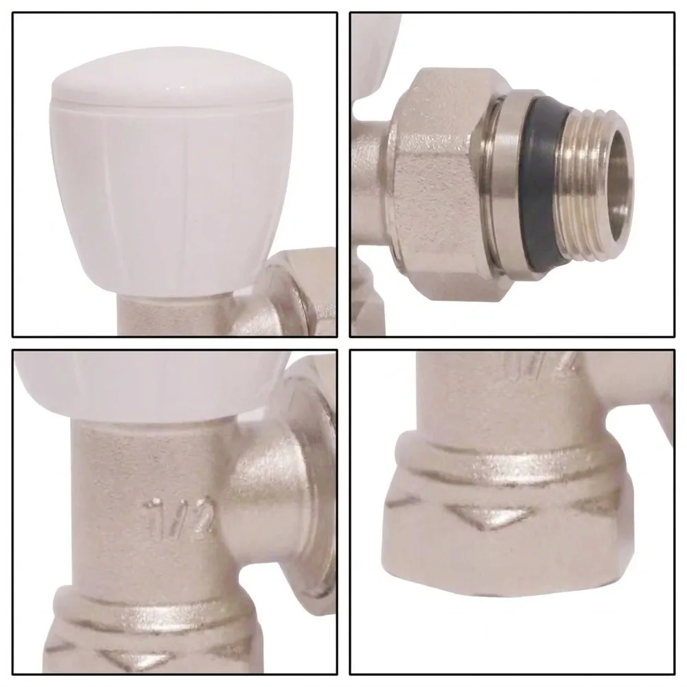 Manual DN15 Radiator Valve 1/2 Inch Compression Fit Brass Construction with White Plastic Knob for Home Heating