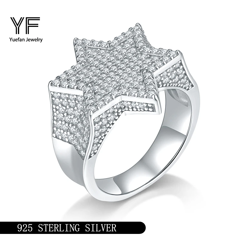 แหวนเงินแท้ S925 ประดับโมอิสซาไนต์ทรงหกเหลี่ยม สไตล์ฮิปฮอป เครื่องประดับแฟชั่นสำหรับทุกเพศ