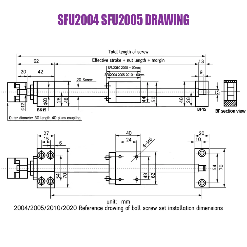 MHCN Ballscrew SFU2005 SFU2010 Kit 100-500mm C7 Dia 20mm for CNC parts Screw with Single Nut +BKBF15+DSG20H+Coupler