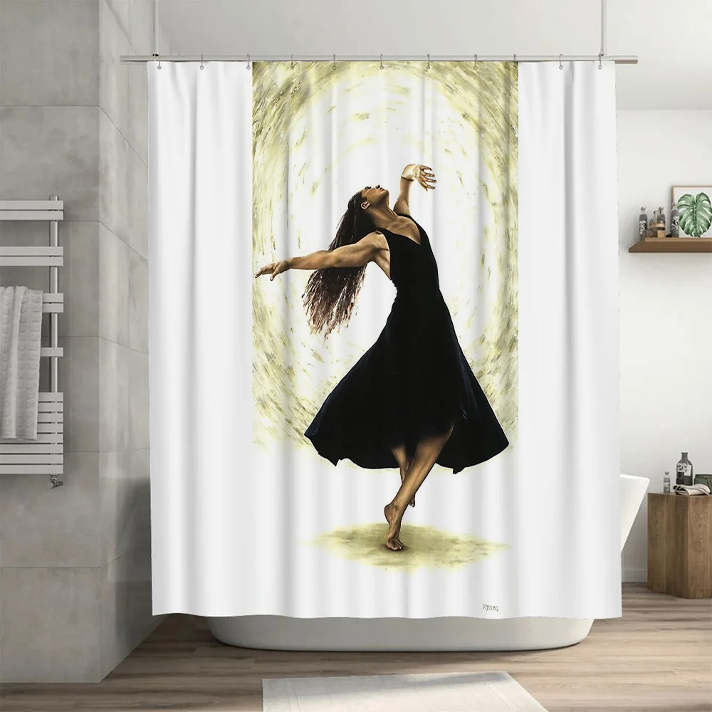 أنيقة راقصة دش الستار الفن الحديث الحمام ديكور مجردة الشكل الجدار الشنق المنسوجات المنزلية غرفة مقسم قابل للغسل #3