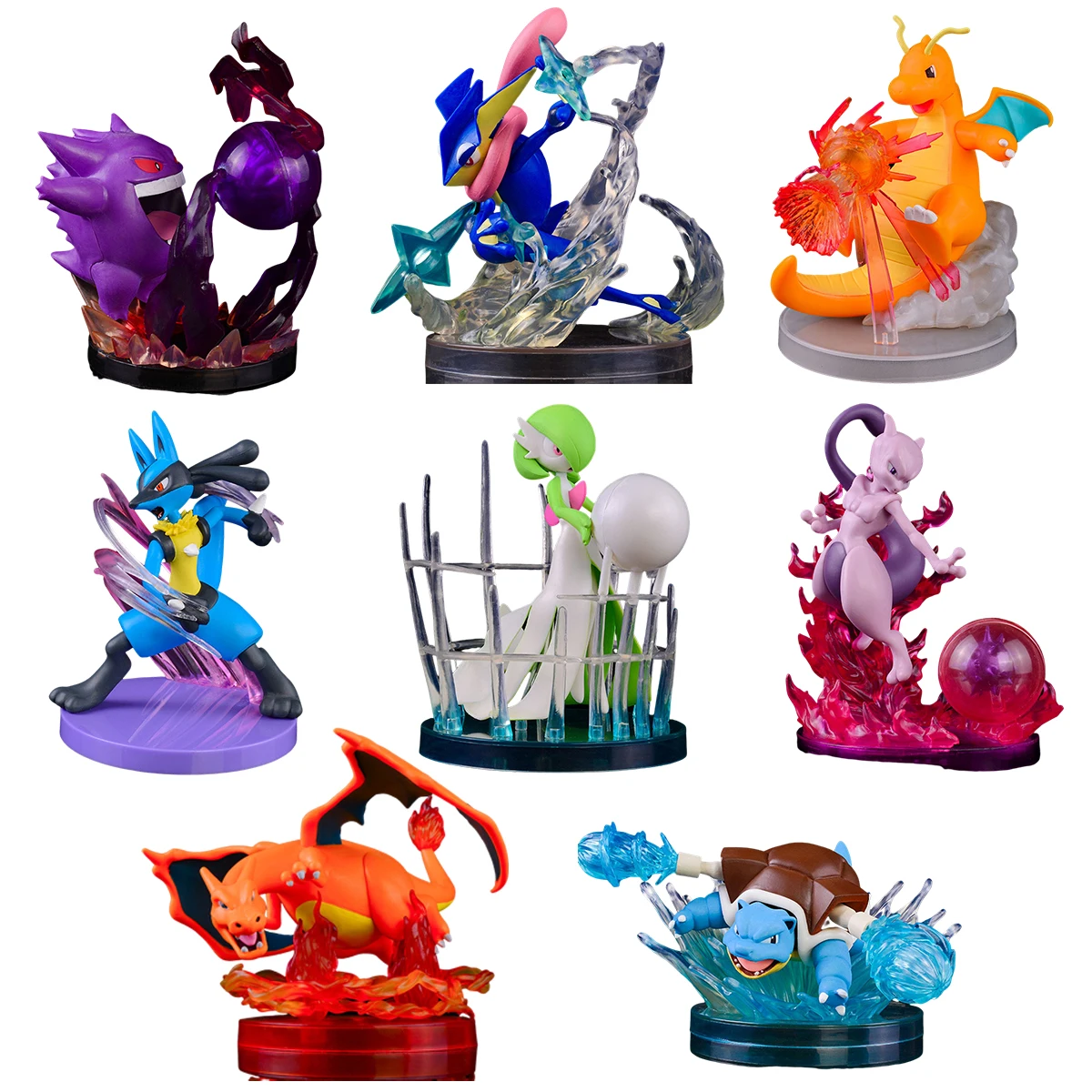 

Pokemon Animation Charizard Blastoise Mewtwo Greninja Gengar Dragonite Gardevoir Lucario Action Figures Toy Model Collection