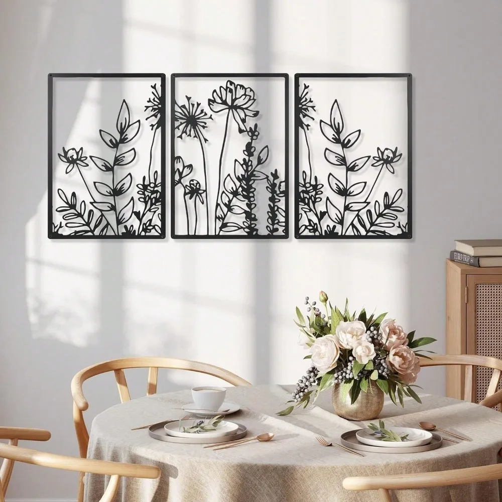 3PCS Plant-Themed Metal Wall Decoration by Brand B, Exquisite Decor for Living Rooms, Easy Installation to Boost Artistic Vibe