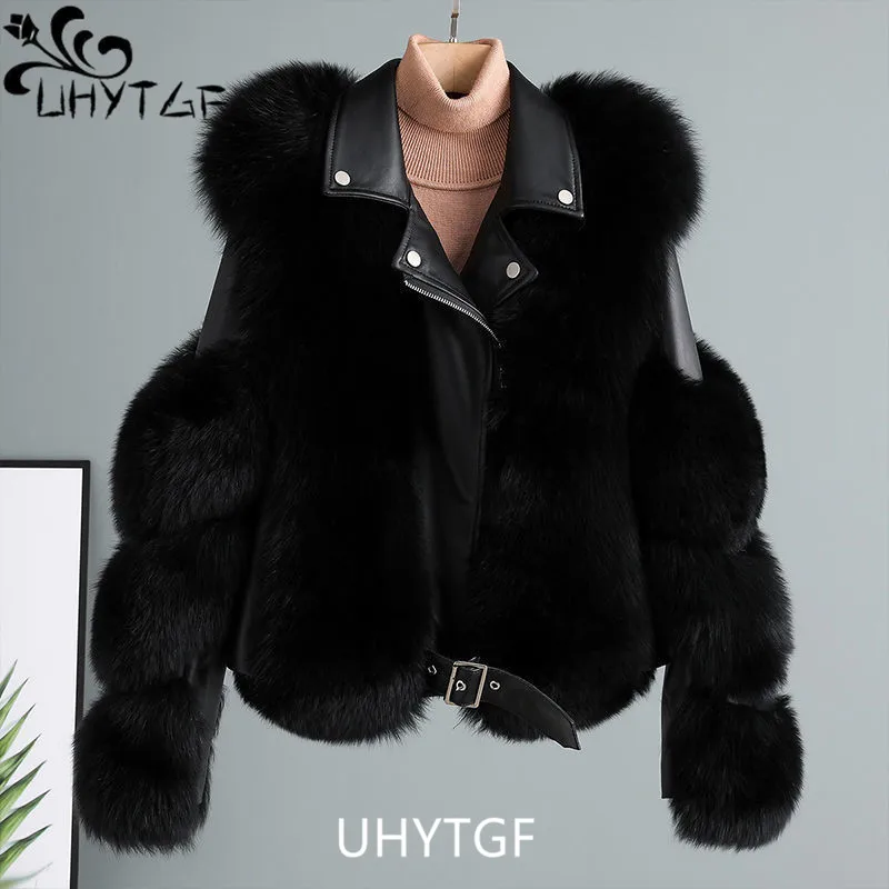 

UHYTGF 2023 Wholesale Young Autumn Winter Fur Jacket Women Fox Fur Locomotive Skin Imitation Fur Coat Female Casual Outwear 2052