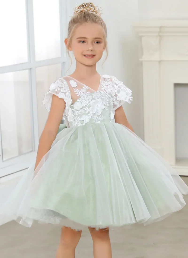 

New Tailored Fluffy Flower Girls Dresses Tiered Tutu Outfit Kid Birthday Party Gown Christmas Dress First Communion with Big Bow