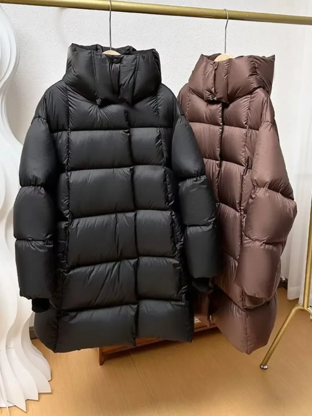 المرأة الأبيض بطة أسفل معطف مقنعين سميكة الدافئة رقيق بلون المتضخم طويل البخاخ الخبز سترة 2025 ملابس الشتاء الجديدة #3