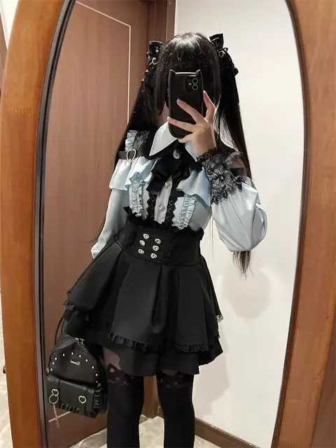 High Waist Lolita School orm Set Winter Faion oulder Bared irt And  Skirt Spicy Girl Clete Outfit Polyester ...