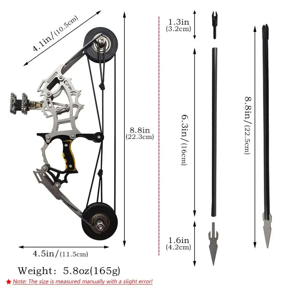 Metal Mini Compound Bow Outdoor Hunting Shooting Entertainment Toy Silver Compound Pulley Bow and Arrow Portable Bow and Arrow