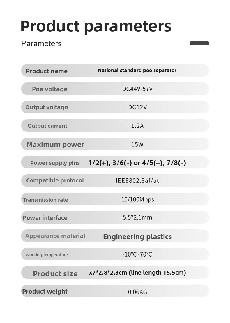 POE Splitter 48V To 12V IEEE 802.3af/at Output Power Over Ethernet Splitter Adapter Security System (Plug and Play)