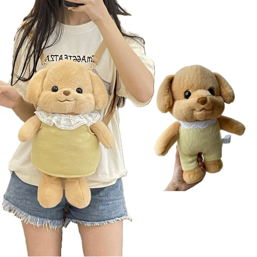 Cute Poodle Dog Plush Backpack Yellow Puppy Plushie Doll Kawaii Simulation Anime Stuffed Plush Toy Gifts for Girlfriend