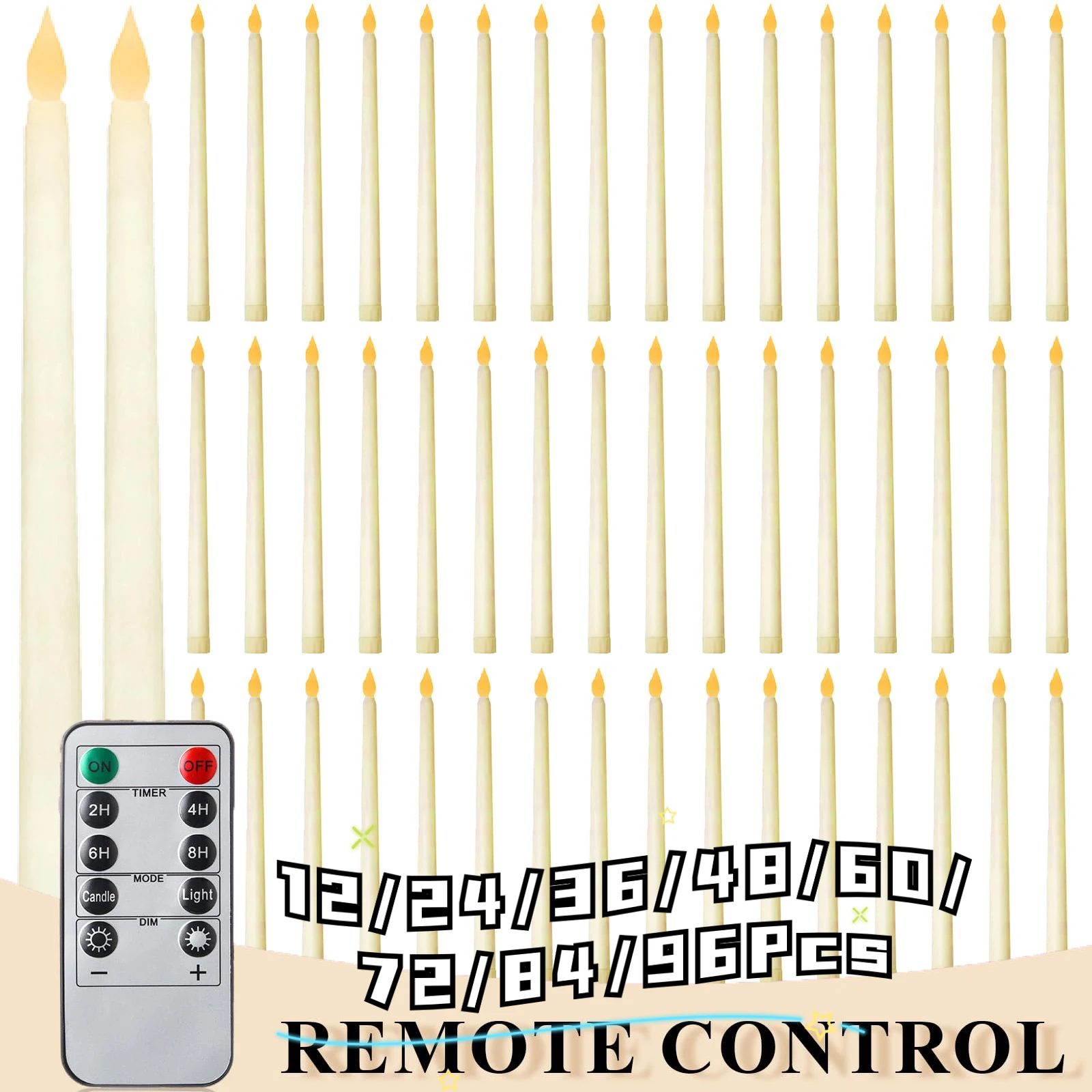 

Свечи с мерцающим конусом, свадебные беспламенные Свечи с питанием от батарейки, с таймером, для вечеринок и домашнего декора, 12-96 штук