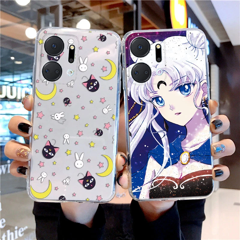 Capas transparentes do telefone para a honra, marinheiros, luas, coelho, menina, gato, anime, impresso, silicone, bonito, claro, desenhos animados, tampa do telefone, x7a, x7a