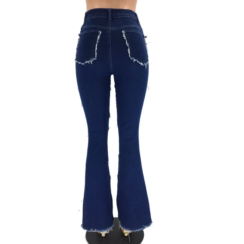 Pantaloni svasati Jeans da donna Taglio a stivale Patchwork Vita alta Stretch Distressed Pantaloni jeans femminili lavati vintage Streetwear