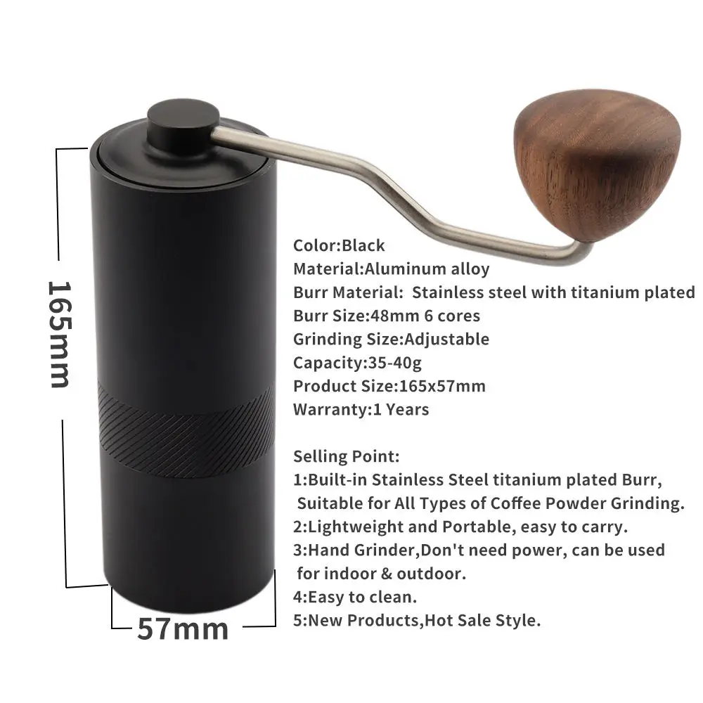 Black 30g Capacity Manual Coffee Grinders 48mm Titanium Conical Burr Hand Coffee Mill Portable Outdoor Coffee Girnder Manual