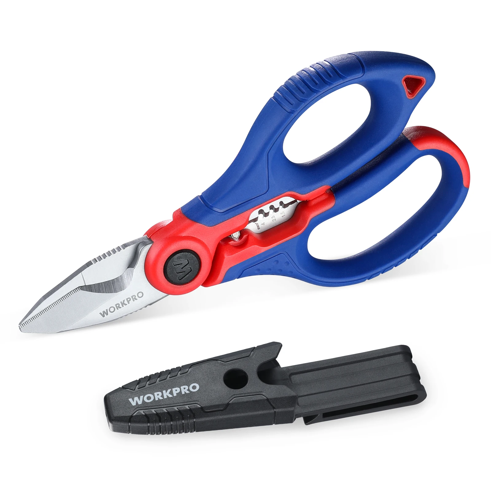 WORKPRO 162 MM Stainless Electricians Scissors with Wire Stripper for Soft Cable (Not Suitable for Diving Use)
