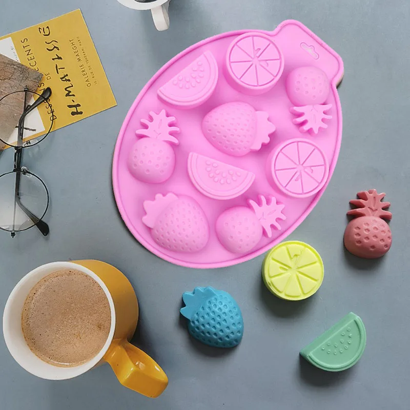 3D Fruit Silicone Mold Pineapple Strawberry Lemon Candy Chocolate Ice Cube Tray Wax Melts Crayon Cake Decoration Cupcake Topper