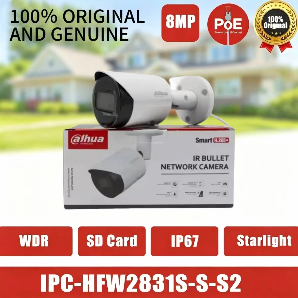 

IP-камера Dahua 8MP 4K IPC-HFW2831S-S-S2 с поддержкой PoE, SD-карты, IVS, IP67, Starlight, защита от угроз, миниатюрная цилиндрическая камера для видеонаблюдения