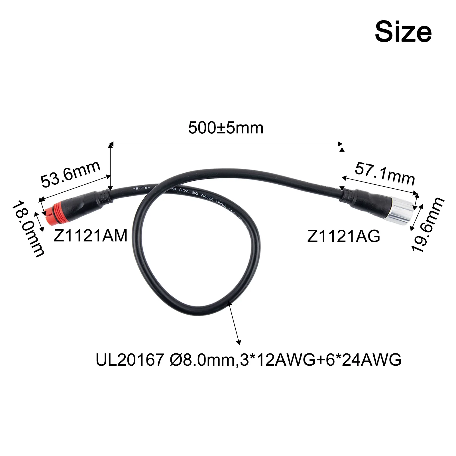 

Electric Bike 50cm Extension Cable For Bafang G062 G063 750W 1000W Mid-Motor Systems Electric Vehicle Accessories