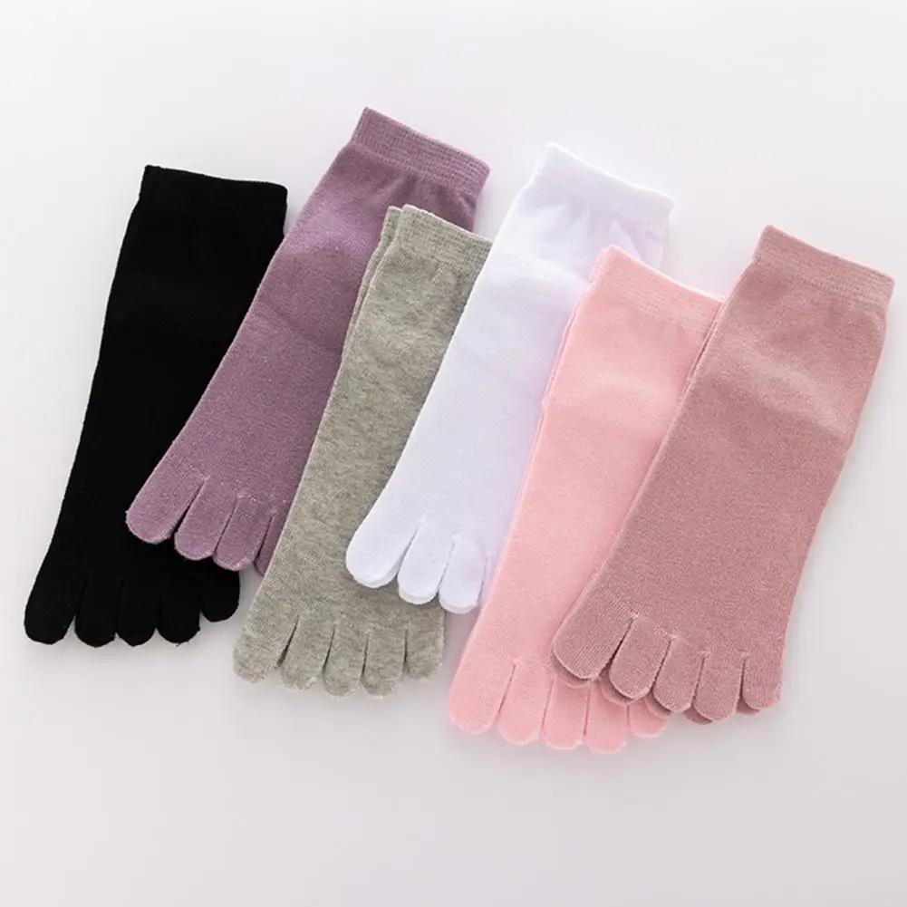 Chaussettes pour femmes, 1 paire, couleur unie, antidérapantes, sans odeur, à cinq doigts, pour un usage quotidien