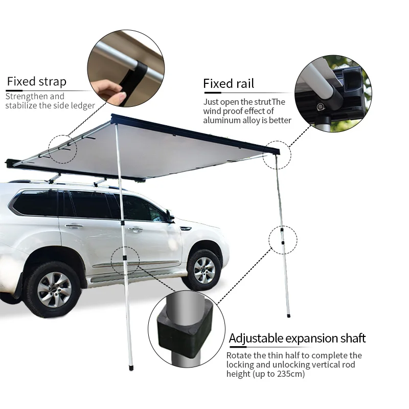 سهلة الإعداد على سقف المأوى الجانبي مظلة السيارة مقاوم للماء قماش مظلة جانبية للسيارة للحفلات الخارجية #5
