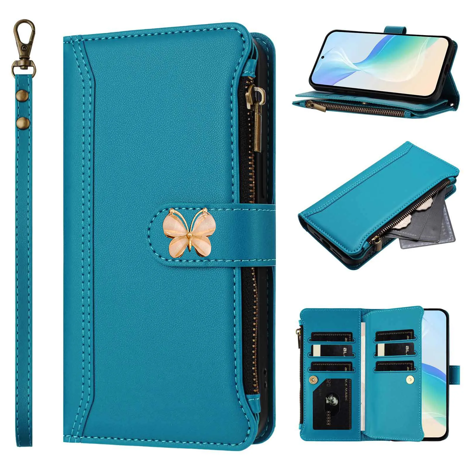 Mukti-funda tipo billetera con 9 tarjetas para Xiaomi Mi12S Ultra Mi12 Pro Mi11 Lite Mi10T, bandolera de mariposa con correa de cuero, funda con tapa para libro