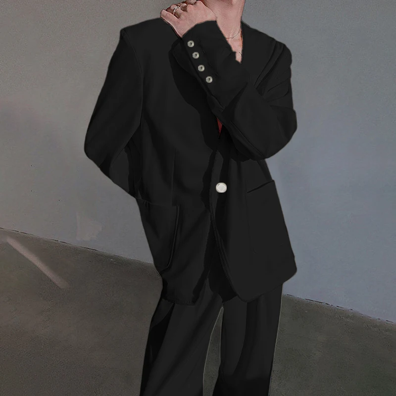 

INCERUN Мужские комплекты Однотонный пиджак и брюки с v-образным вырезом и длинными рукавами Комплекты из двух предметов Уличная одежда Свободные модные повседневные мужские костюмы S-5XL