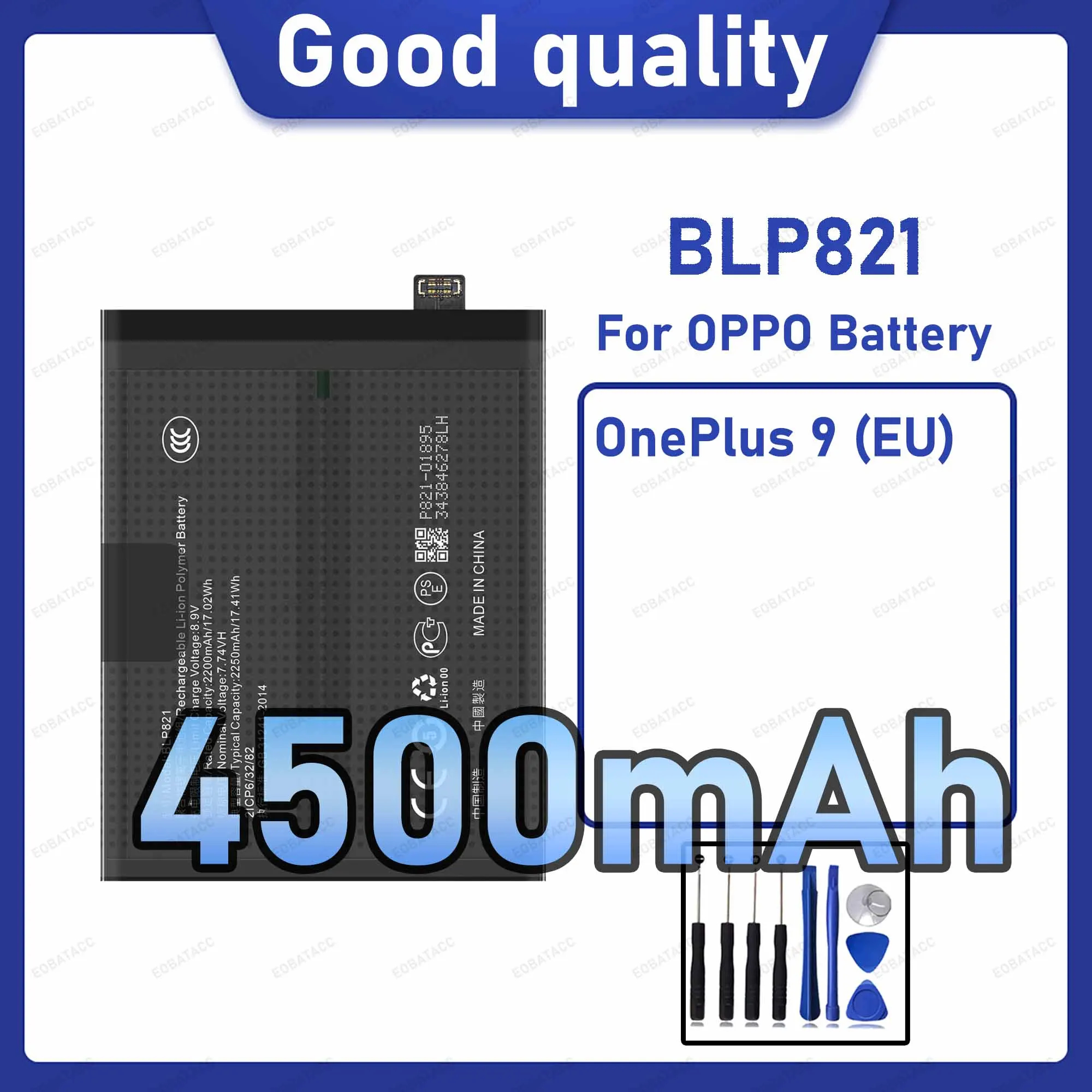 4500mAh BLP821 Replacement Battery for OPPO OnePlus 9 (EU) with Repair Tools Kit