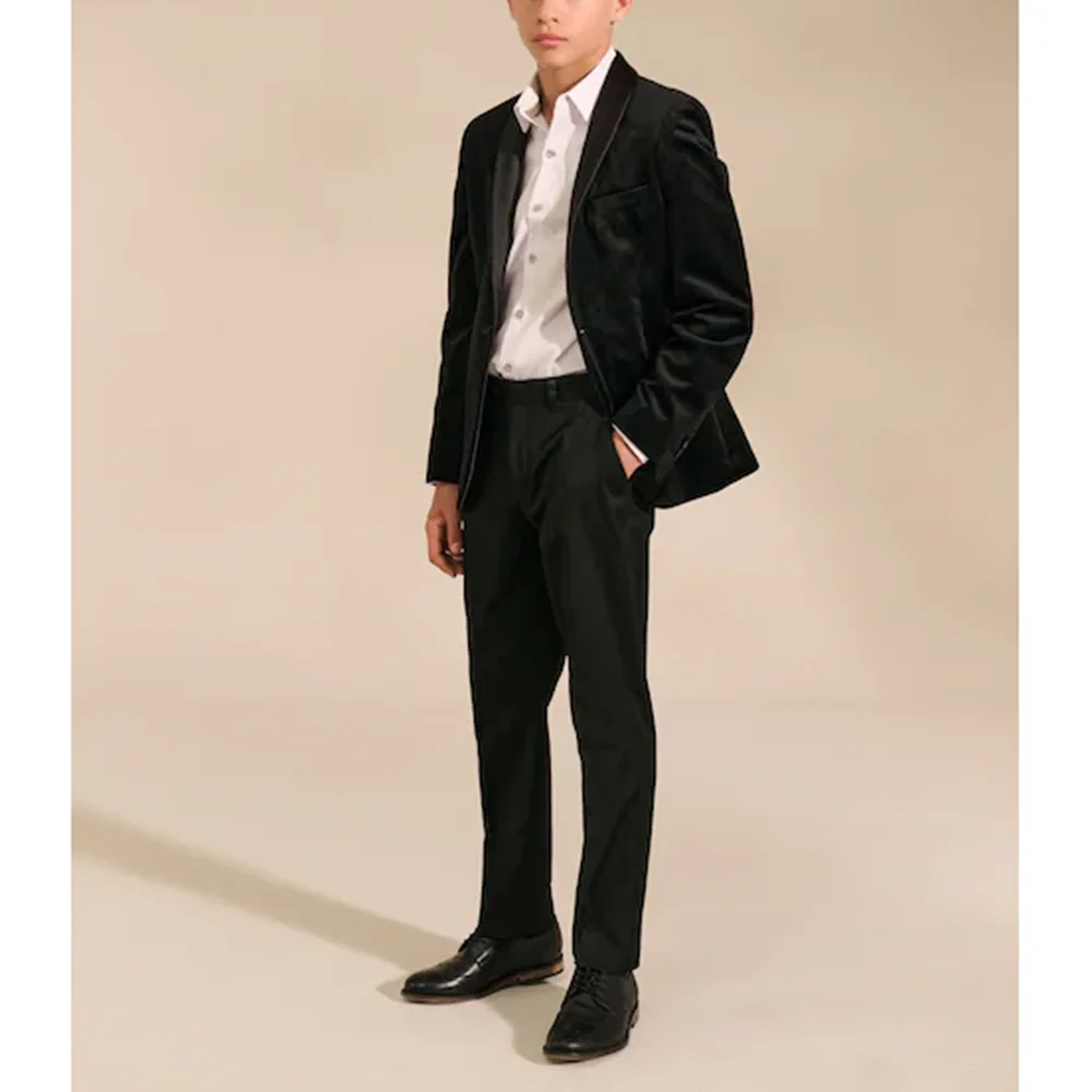 

Black Velvet Boys Suits Chic Shawl Lapel One Button Blazer with Pants Formal Party Child Wedding Tuxedo Kids Clothes 2 Piece