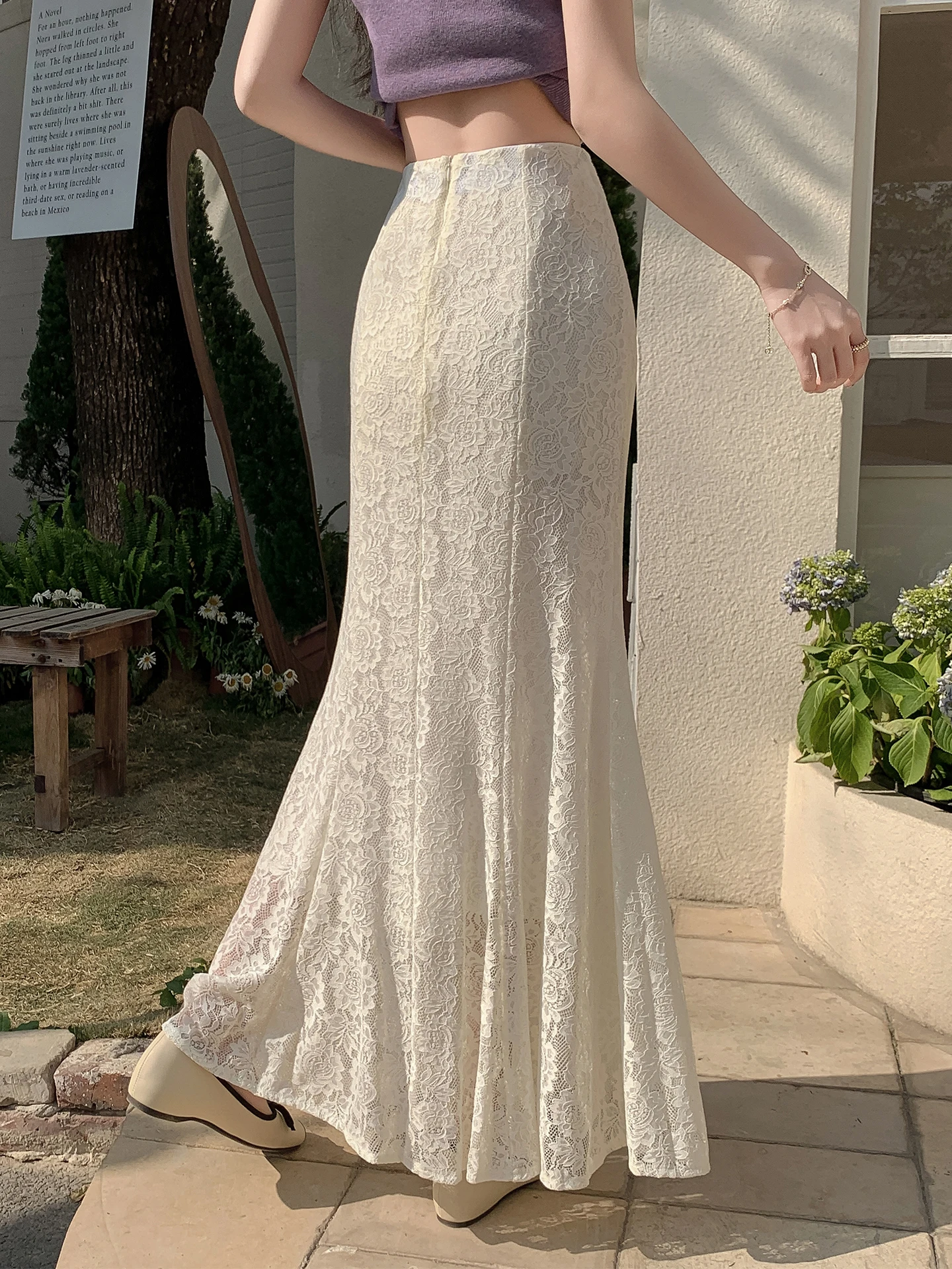 

Женская длинная юбка А-силуэта с высокой талией, облегающая, кружевная, без разреза, в стиле ретро, для повседневной носки, весна-лето