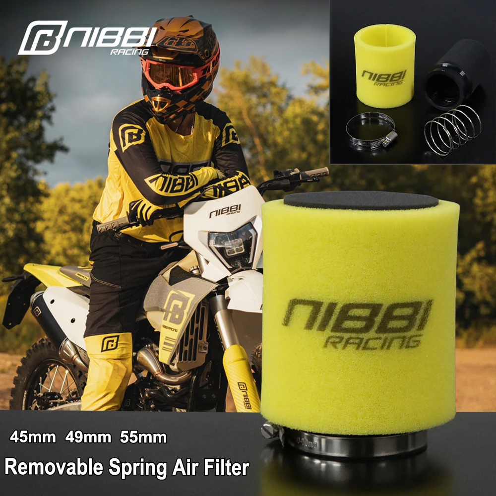 

NIBBI New Removable Spring 45mm 49mm 55mm High Flow Sponge Air Filter Universal Washable Air Filter Cleaner for Honda Scooter