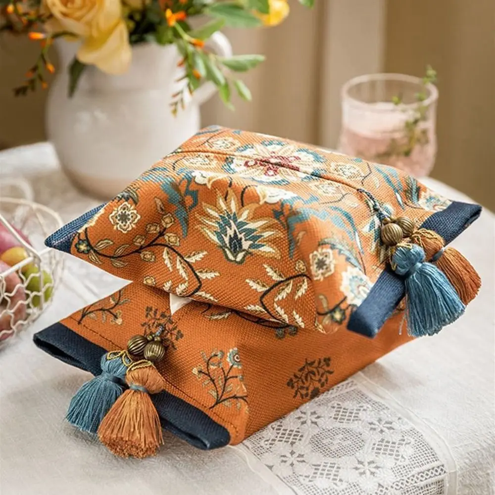 Bolsa de pañuelos de felpa corta Retro de 18x24cm, soporte para caja de pañuelos Floral americano, servilleta reutilizable decorativa, caja de papel para Baño