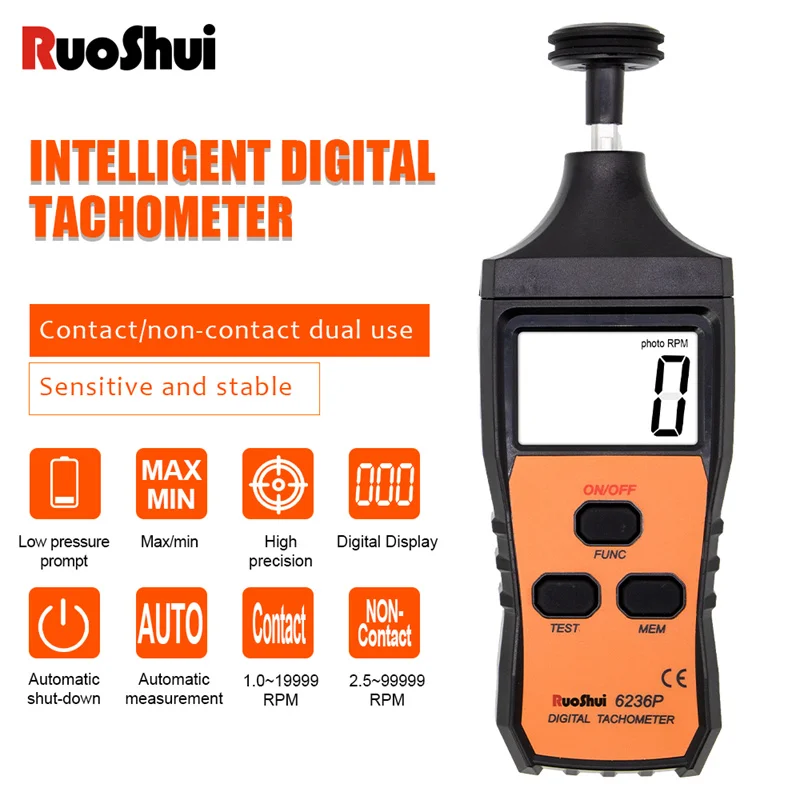 RuoShui Digital Tachometer Laser Non-Contact Tacometro Smart Sensor Speed Meter Range 2.5 -99999 RPM Auto Handheld Motor Tester