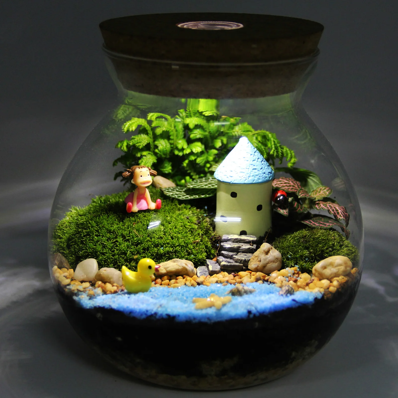 Micro Landscape Glass Bottle Vase Mouth Ball Moss Vase Hydroponic Terrarium Container Fish Tank Bottle With LED Light